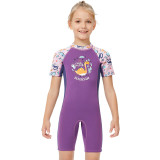 Kid Girls Print Dinosaur Short Sleeve Thickening Diving Suit Swimsuit