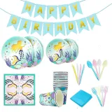Mermaid Theme Birthday Decoration with Tablecloth Tableware Tissue Dinner Plate Paper Cup Set