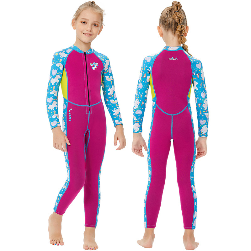 Kid Girls Print Unicorn Long Sleeve Thickening Diving Suit Swimsuit