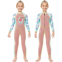 Kid Girls Print Flamingo Long Sleeve Thickening Diving Suit Swimsuit