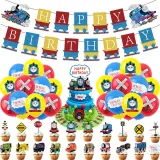 Cartoon Train Theme Birthday Decoration with Tablecloth Tableware Tissue Dinner Plate Paper Cup Set