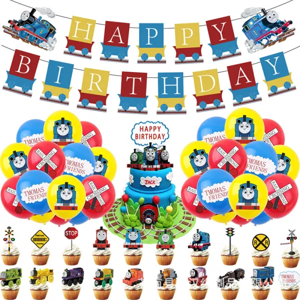 Cartoon Train Theme Birthday Decoration with Tablecloth Tableware Tissue Dinner Plate Paper Cup Set