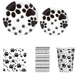 Dog PAW Theme Birthday Decoration with Tablecloth Tableware Paper Cup Hat Pennant Set