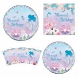 Mermaid Theme Birthday Decoration with Tablecloth Tableware Tissue Dinner Plate Paper Cup Set