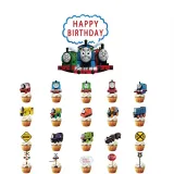 Cartoon Train Theme Birthday Decoration with Tablecloth Tableware Tissue Dinner Plate Paper Cup Set