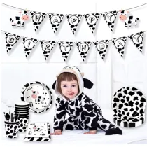 Little Cow Theme Birthday Decoration with Tablecloth Tableware Tissue Dinner Plate Paper Cup Set