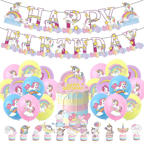 Rainbow Unicorn Theme Birthday Decoration with Tablecloth Tableware Tissue Dinner Plate Paper Cup Set
