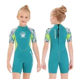 Kid Girls Print Shell Short Sleeve Thickening Diving Suit Swimsuit