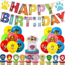 Cartoon Puppy Dog Theme Birthday Decoration with Tablecloth Tableware Tissue Dinner Plate Paper Cup Set