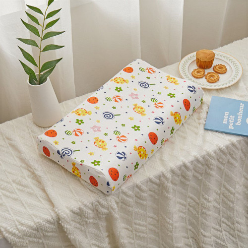 Kids Bed Pillows Natural Latex with Candies Pattern Pillowcase Safe Comfortable Breathable