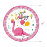 Pink Dinosaur Theme Birthday Decoration with Tablecloth Tableware Tissue Dinner Plate Paper Cup Set
