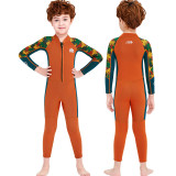 Kid Boys Print Leaves Long Sleeve Thickening Diving Suit Swimsuit