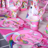 Dream Unicorn Theme Birthday Decoration with Tablecloth Tableware Paper Cup Straw Invitation Card Hat Set