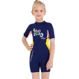Kid Girls Print Word Lucky Short Sleeve Thickening Diving Suit Swimsuit