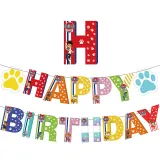 Cartoon Puppy Dog Theme Birthday Decoration with Tablecloth Tableware Tissue Dinner Plate Paper Cup Set