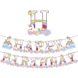 Rainbow Unicorn Theme Birthday Decoration with Tablecloth Tableware Tissue Dinner Plate Paper Cup Set