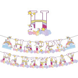 Rainbow Unicorn Theme Birthday Decoration with Tablecloth Tableware Tissue Dinner Plate Paper Cup Set