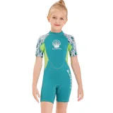 Kid Girls Print Shell Short Sleeve Thickening Diving Suit Swimsuit