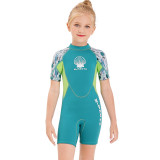 Kid Girls Print Shell Short Sleeve Thickening Diving Suit Swimsuit