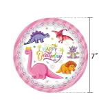Pink Dinosaur Theme Birthday Decoration with Tablecloth Tableware Tissue Dinner Plate Paper Cup Set