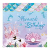 Mermaid Theme Birthday Decoration with Tablecloth Tableware Tissue Dinner Plate Paper Cup Set