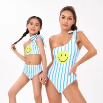 Mommy and Me Blue Striped Matching Swimsuit