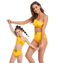 Mommy and Me One Shoulder Ruffles Bikini Matching Swimwear