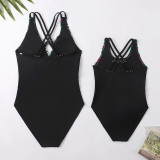 Mommy and Me Black Mesh Siamese Floral Matching Swimsuit