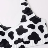 Mommy and Me White Cow Print Two-pieces Matching Swimsuit