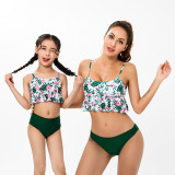 Mommy and Me Green Floral Print Matching Swimsuit