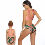 Mommy and Me Floral Ruffles Halter Tankini Matching Swimwear