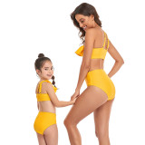 Mommy and Me One Shoulder Ruffles Bikini Matching Swimwear