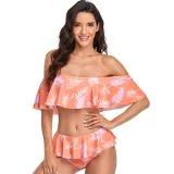 Mommy and Me Off Shoulder Floral Pattern Bikini Matching Swimsuit