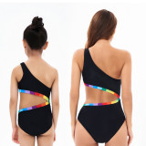 Mommy and Me Black One Shoulder Bikini Matching Swimsuit
