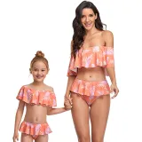 Mommy and Me Off Shoulder Floral Pattern Bikini Matching Swimsuit
