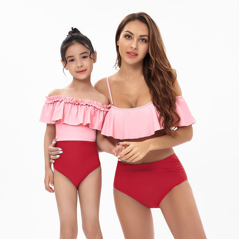 Mommy and Me Pink Ruffles Two-pieces Matching Swimsuit