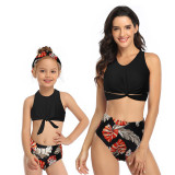 Mommy and Me Floral Ruffles Halter Tankini Matching Swimwear