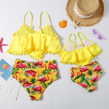 Mommy and Me Yellow Floral Ruffles Bikini Matching Swimwear
