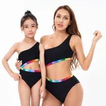 Mommy and Me Black One Shoulder Bikini Matching Swimsuit