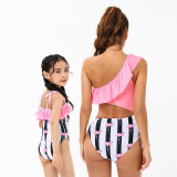 Mommy and Me Pink Flamingo Pattern One Piece Matching Swimsuit