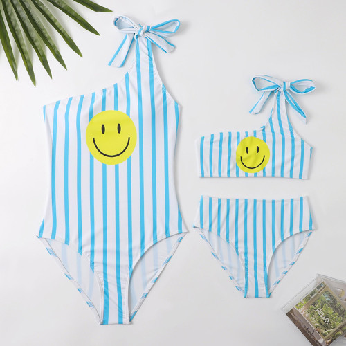 Mommy and Me Blue Striped Matching Swimsuit
