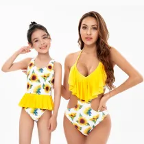 Mommy and Me Sunflower Pattern Bikini Matching Swimsuit
