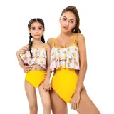 Mommy and Me Yellow Floral Pattern Two-pieces Bikini Matching Swimsuit