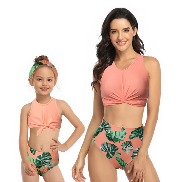 Mommy and Me Floral Ruffles Halter Tankini Matching Swimwear
