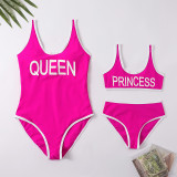 Mommy and Me Rose Pink Slogan One Piece Matching Swimsuit