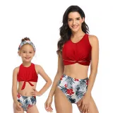 Mommy and Me Floral Ruffles Halter Tankini Matching Swimwear