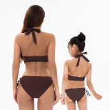 Mommy and Me Brown Color Halter Matching Swimsuit