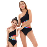 Mommy and Me Black One Shoulder Bikini Matching Swimsuit