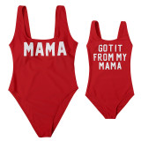 Mommy and Me MAMA Slogan Pattern Matching Swimsuit