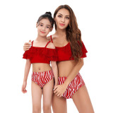 Mommy and Me Red RufflesTwo Pieces Matching Swimsuit